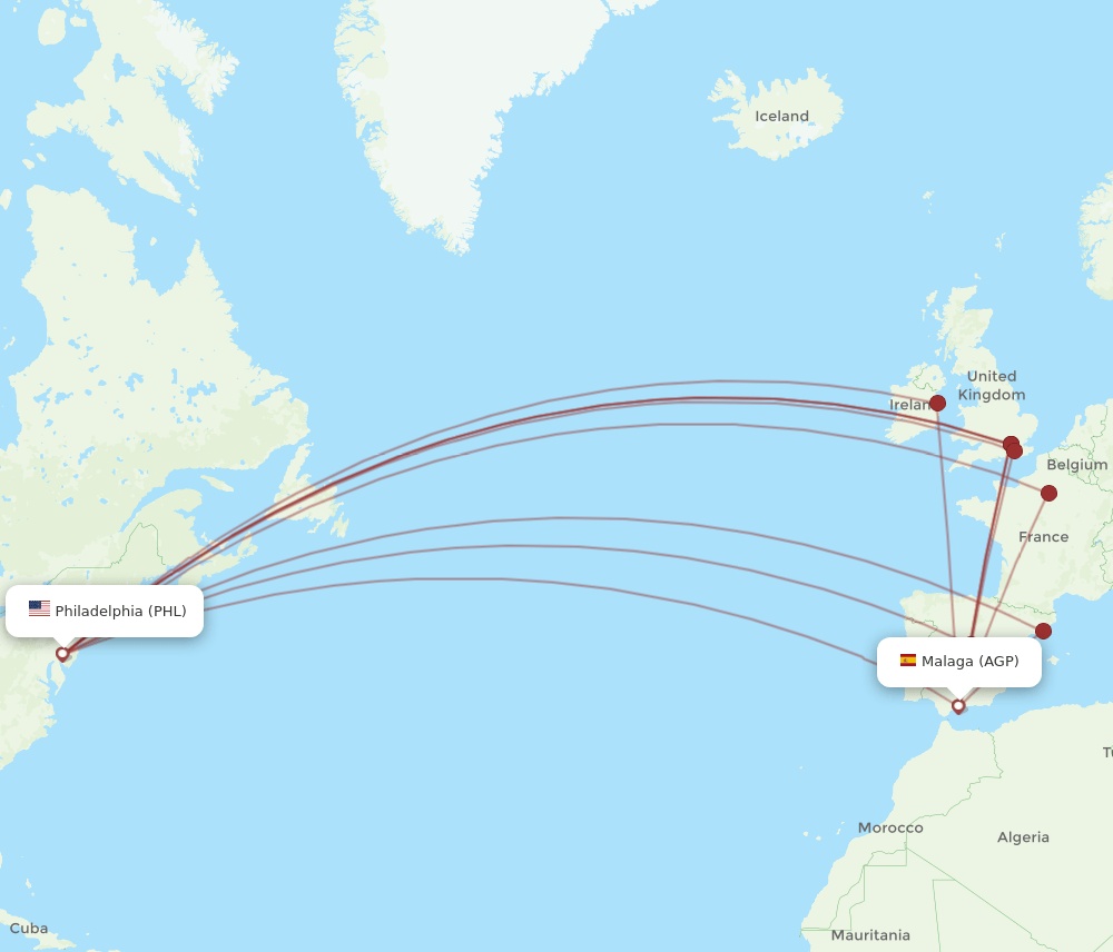 AGP-PHL flight routes
