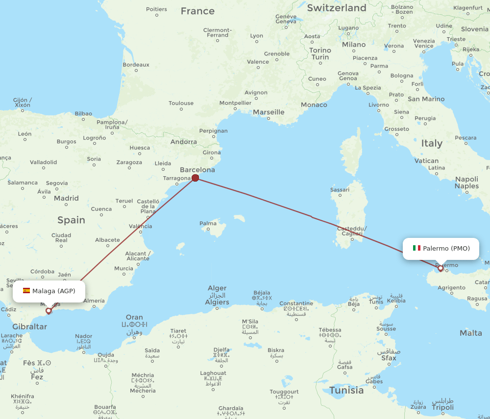 AGP to PMO flights and routes map