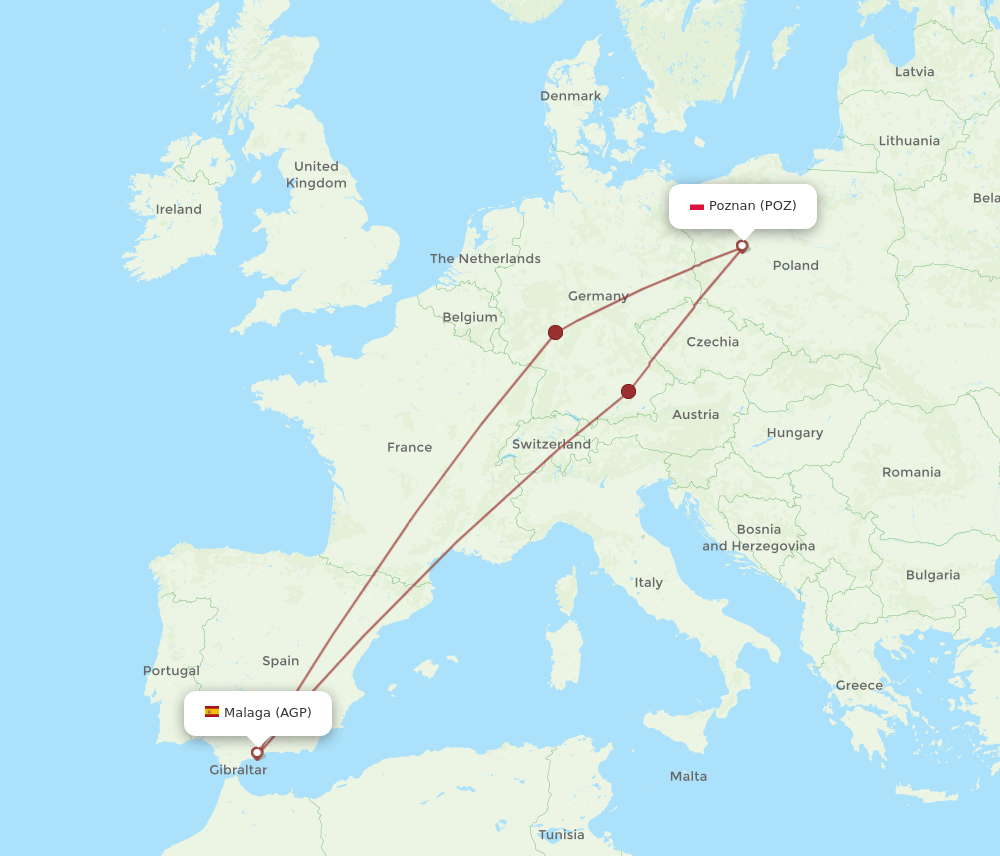 AGP-POZ flight routes
