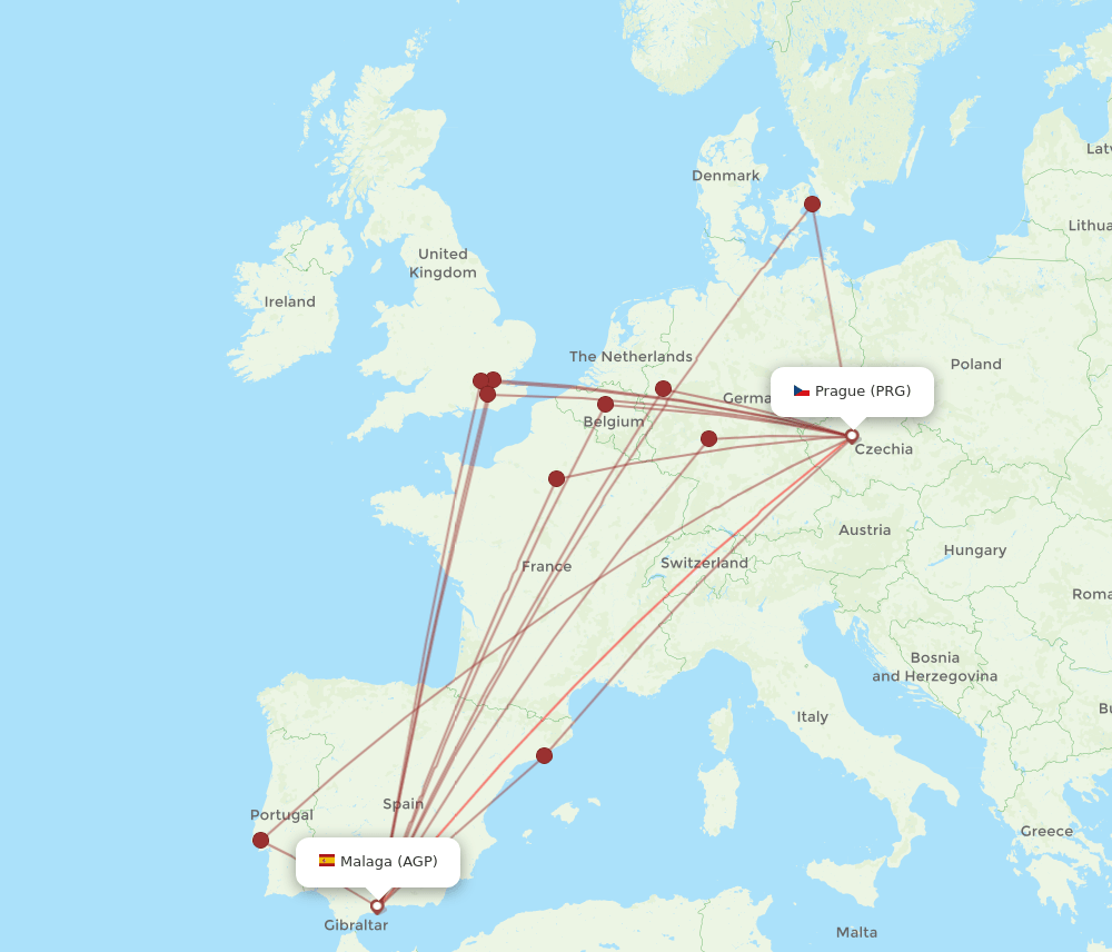 AGP-PRG flight routes