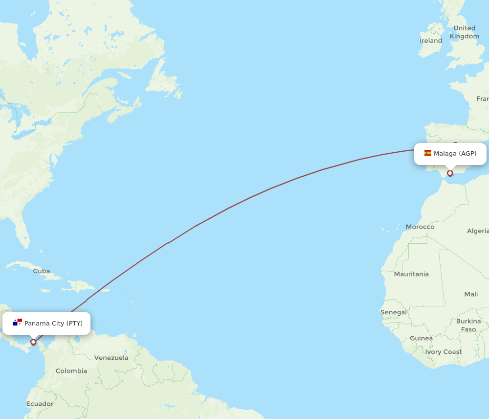 AGP to PTY flights and routes map