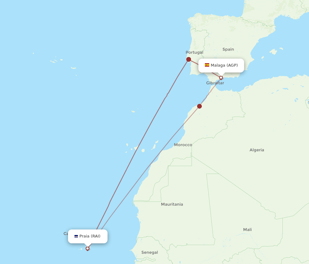 AGP to RAI flights and routes map
