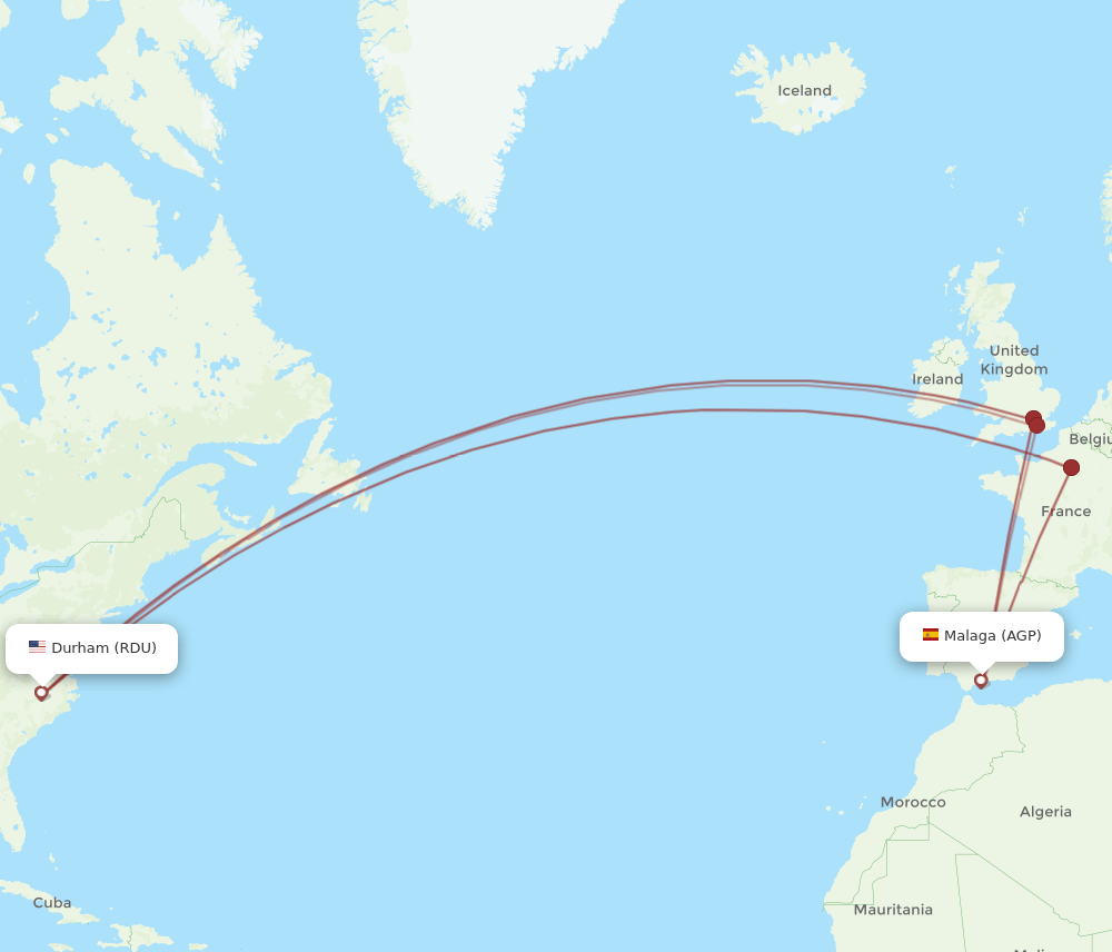 AGP-RDU flight routes