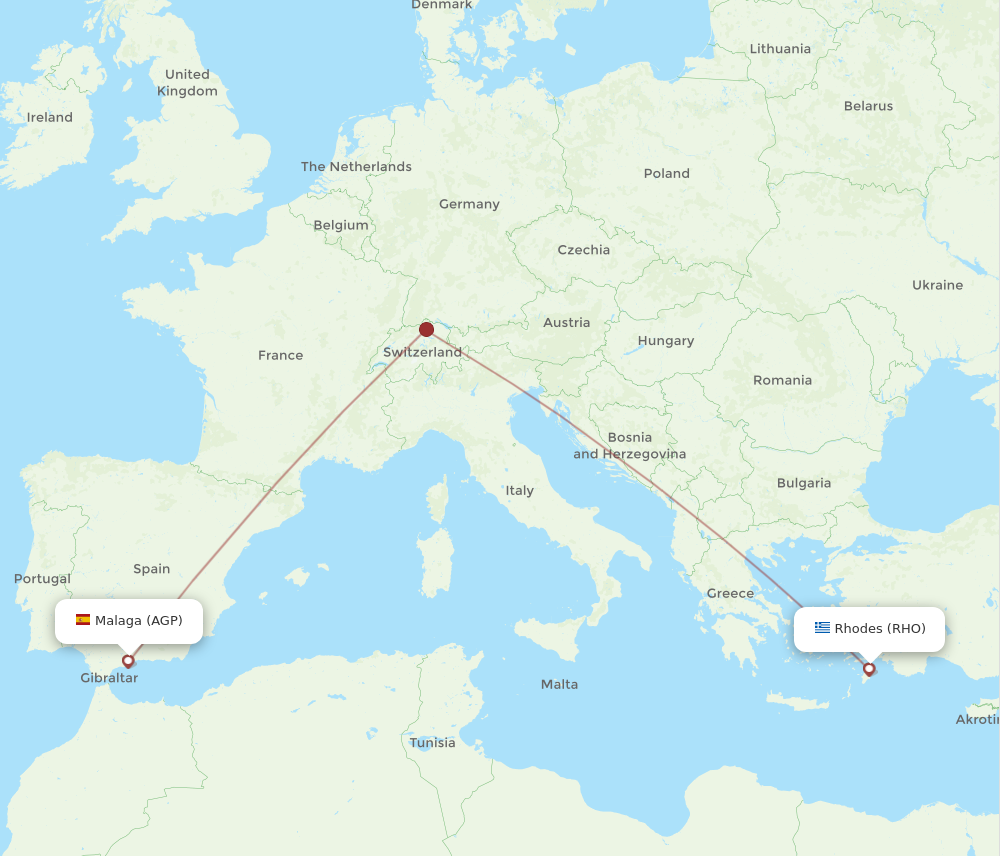 AGP to RHO flights and routes map
