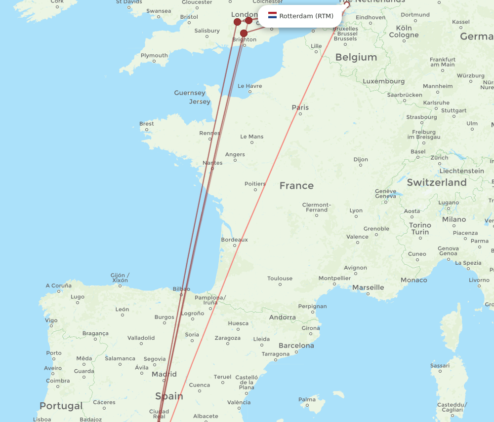 AGP to RTM flights and routes map