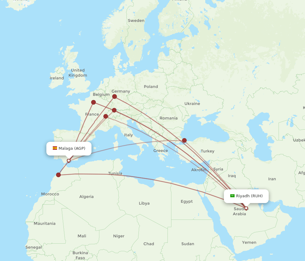 AGP to RUH flights and routes map