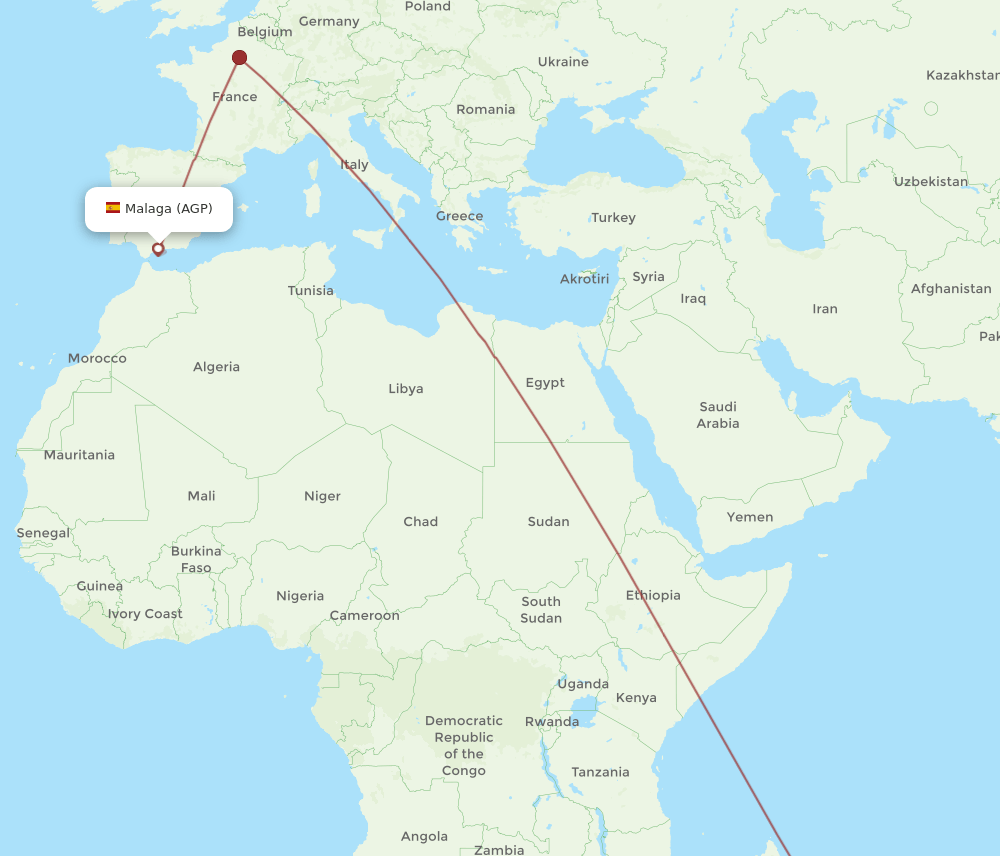 AGP-RUN flight routes