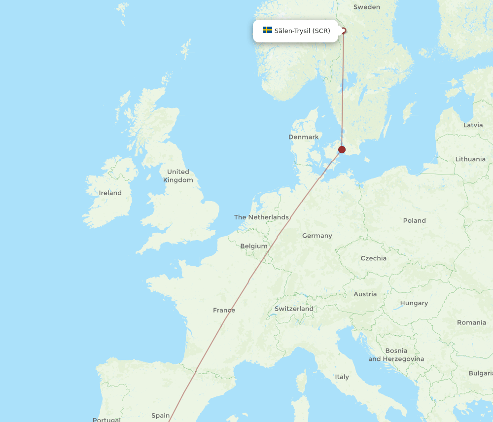 Salen - Malaga route map and flight paths