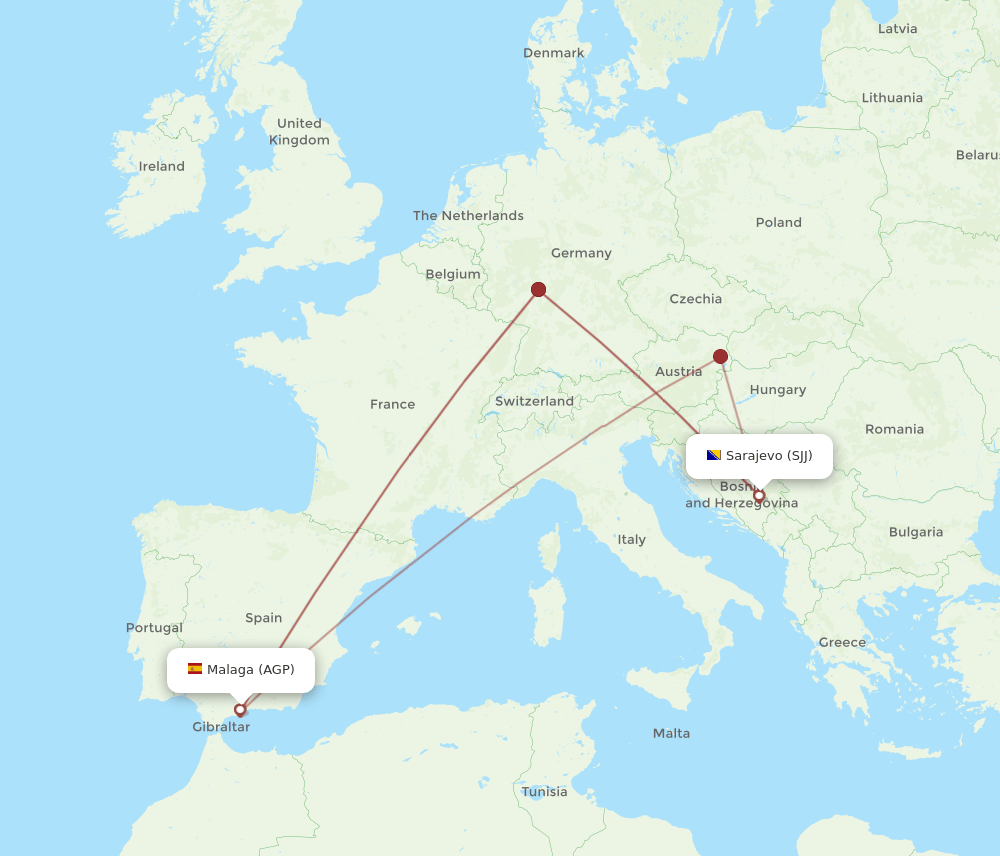 AGP-SJJ flight routes