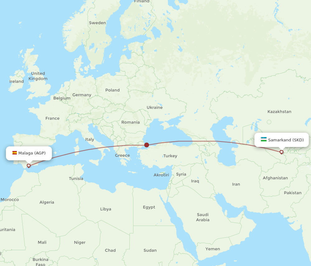 AGP to SKD flights and routes map