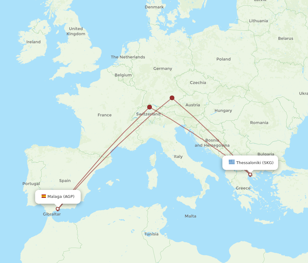 AGP to SKG flights and routes map