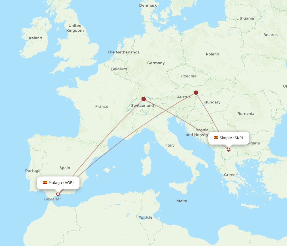 AGP-SKP flight routes