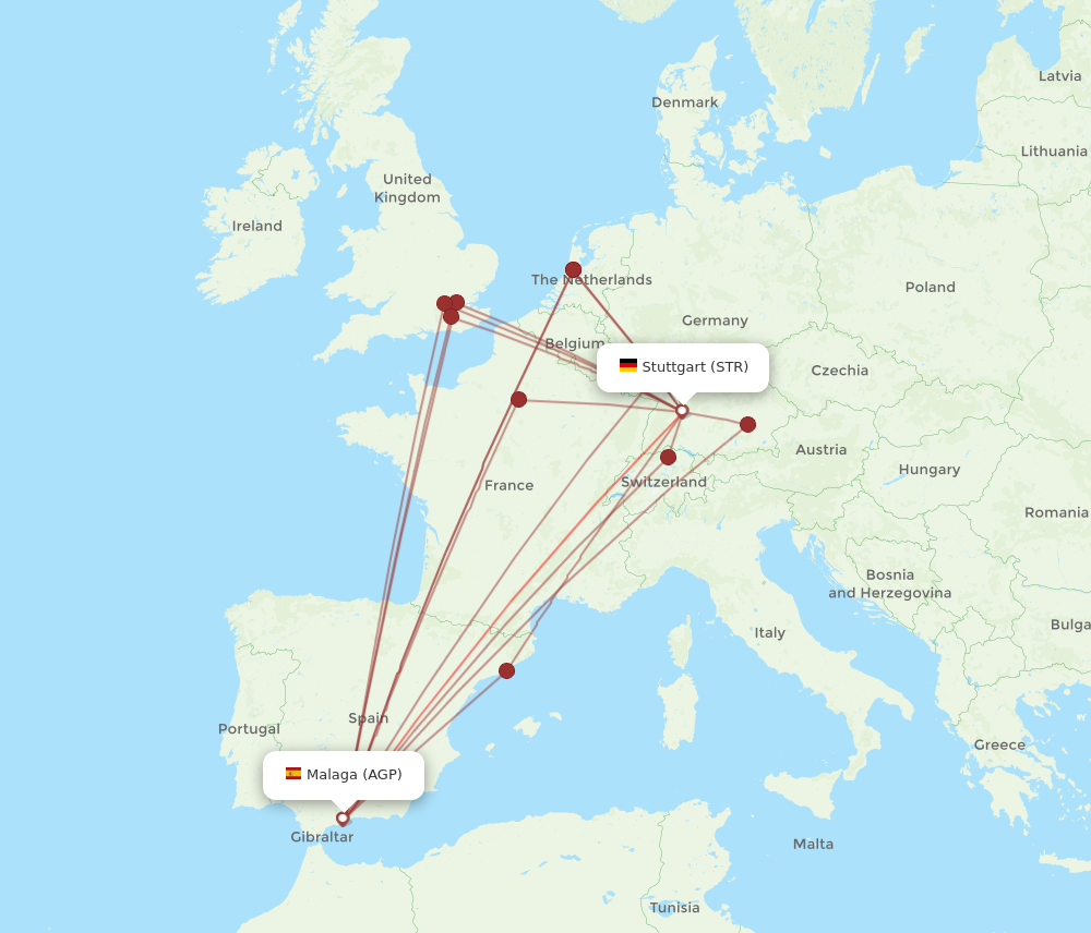 AGP to STR flights and routes map