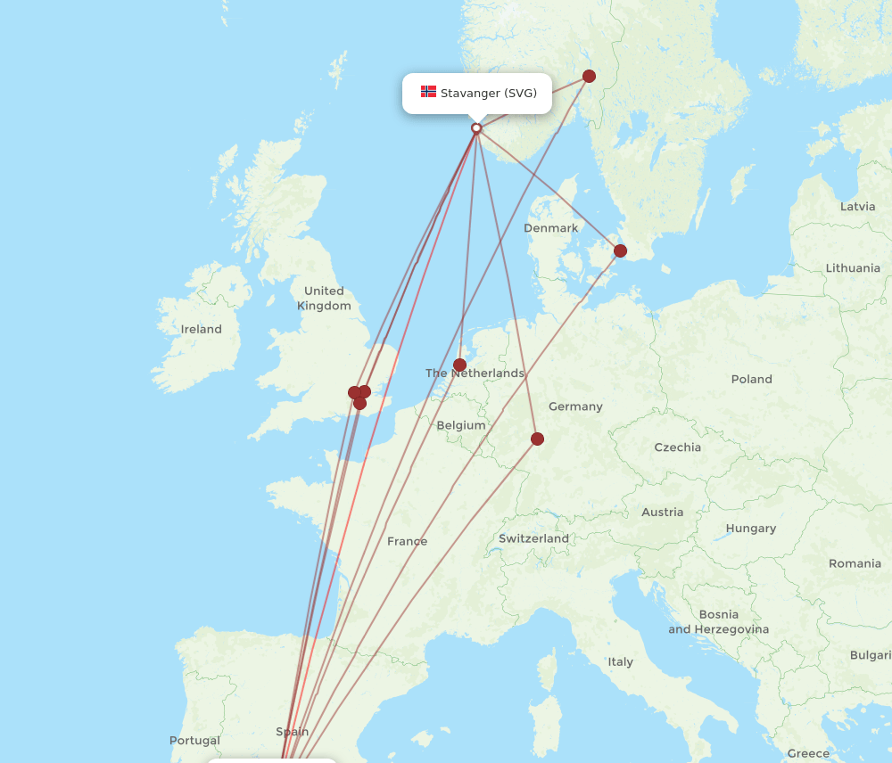 AGP to SVG flights and routes map