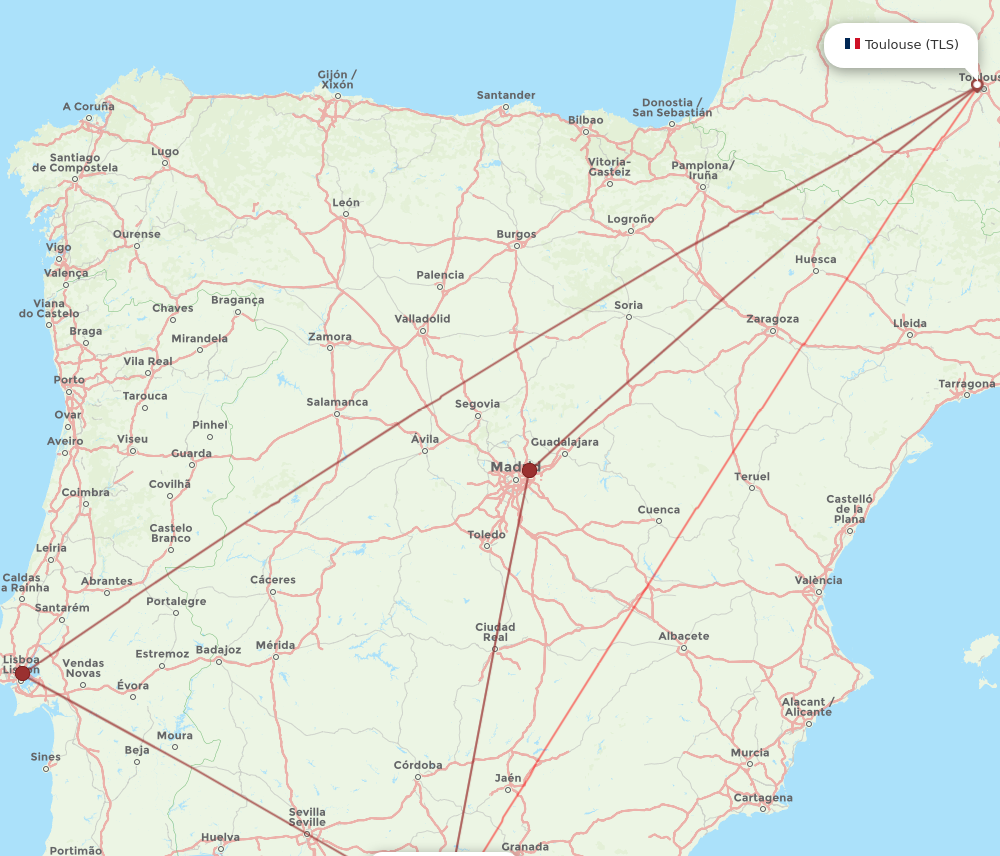 AGP to TLS flights and routes map