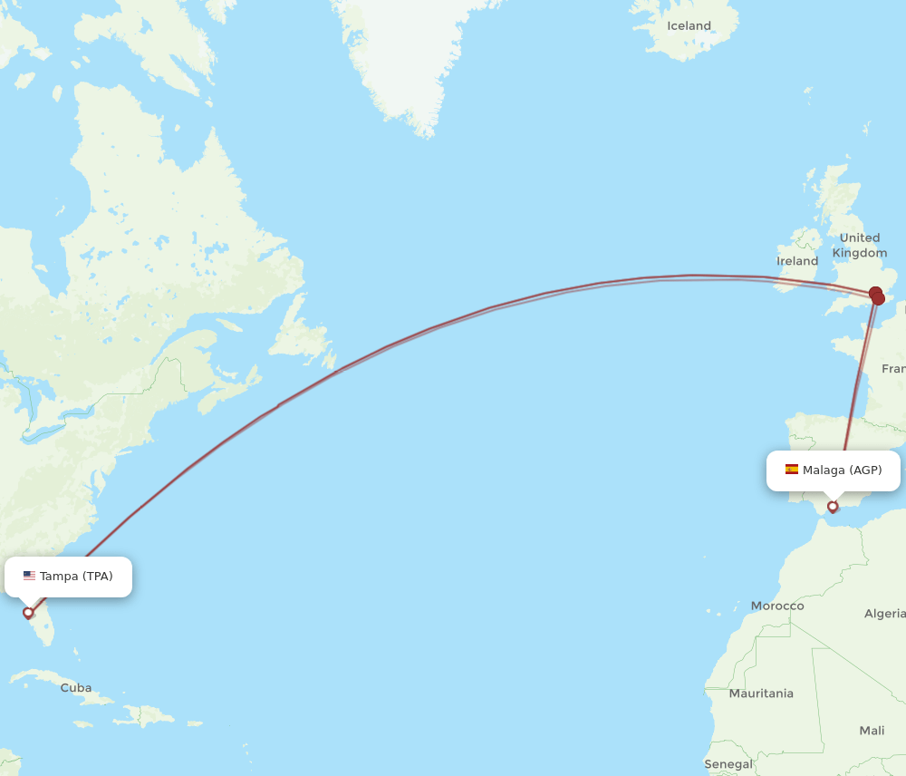 AGP to TPA flights and routes map