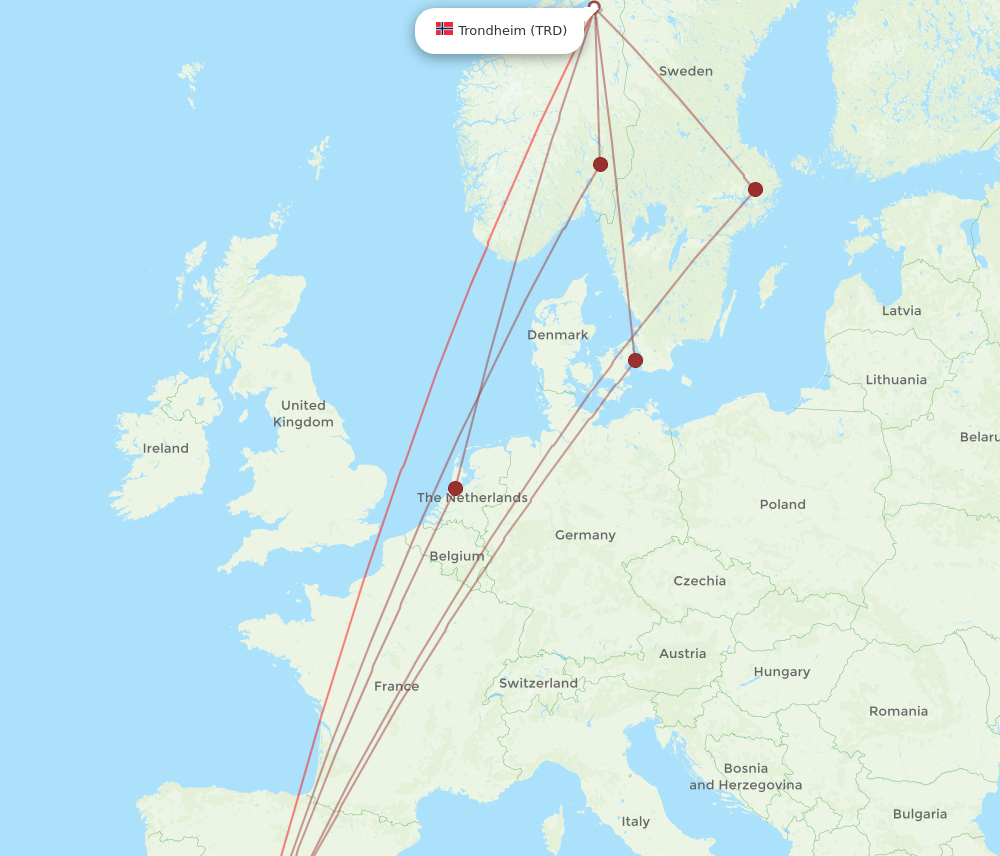 AGP to TRD flights and routes map