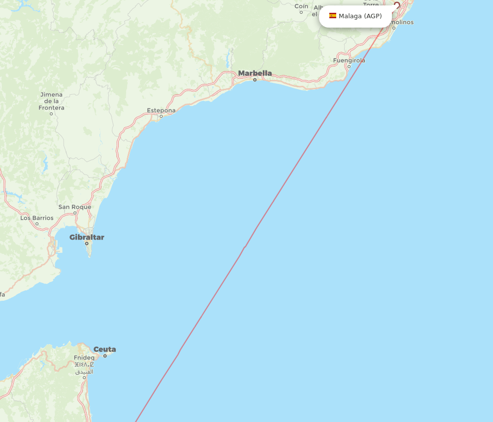 Malaga - Tetouan route map and flight paths