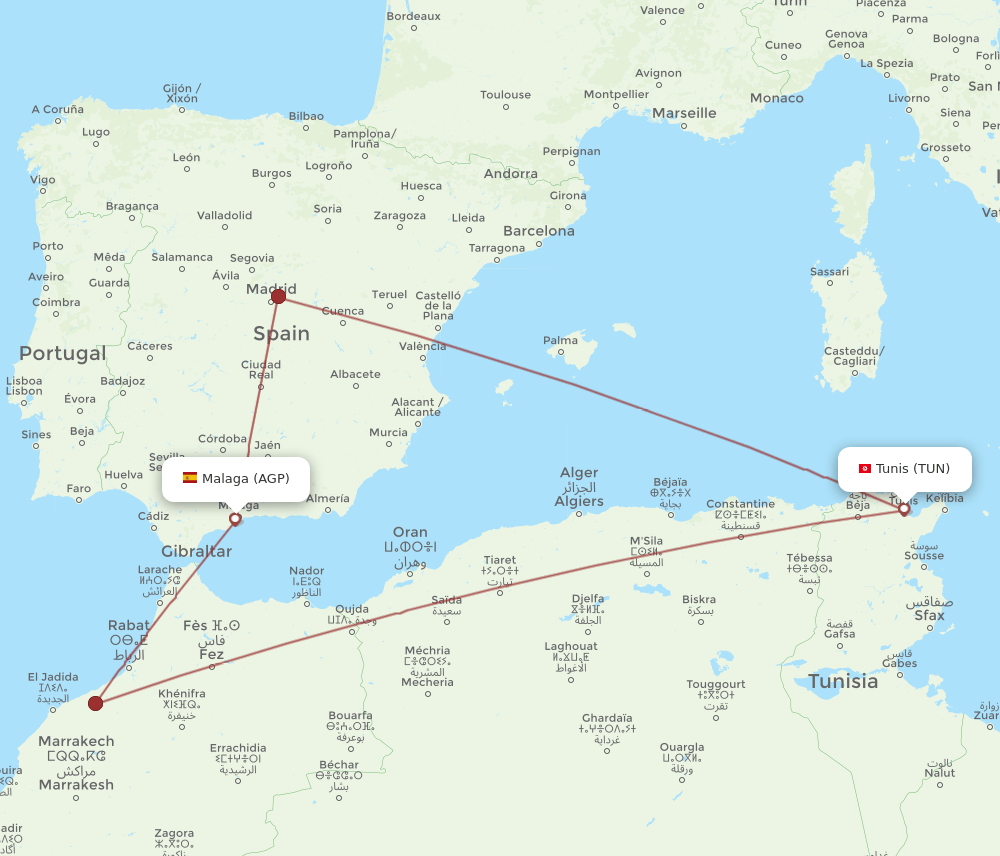 AGP-TUN flight routes