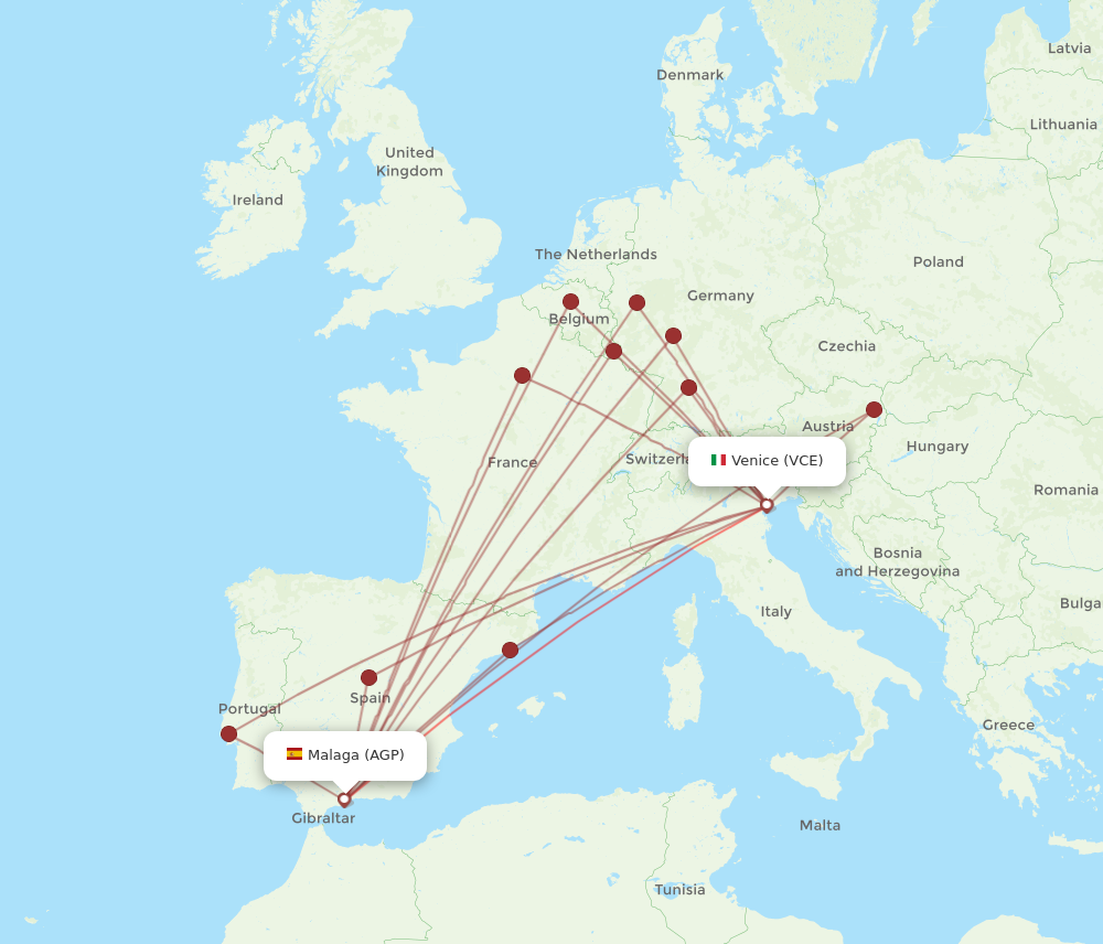 AGP to VCE flights and routes map