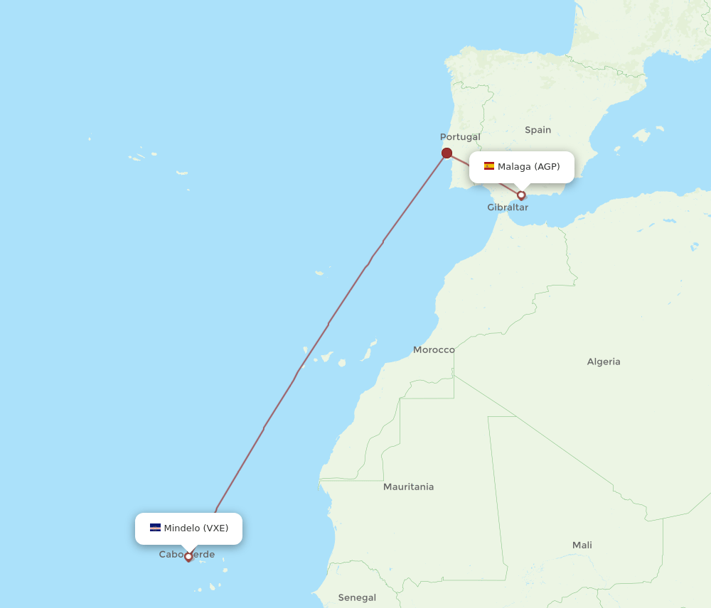 AGP to VXE flights and routes map