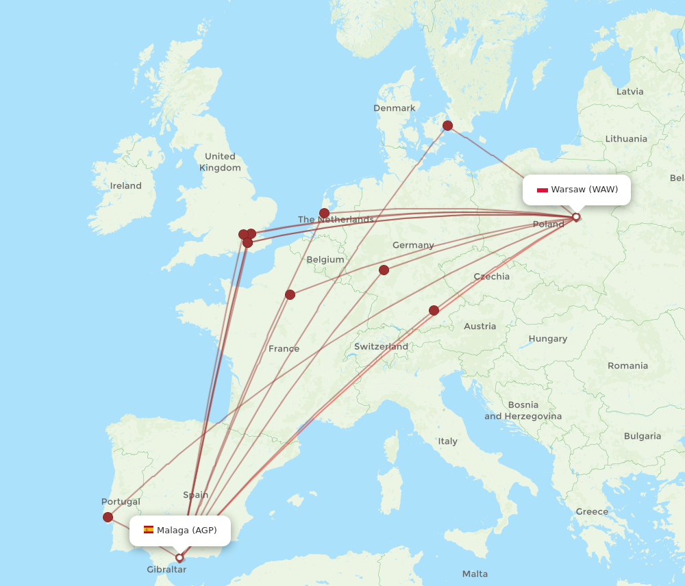 AGP to WAW flights and routes map