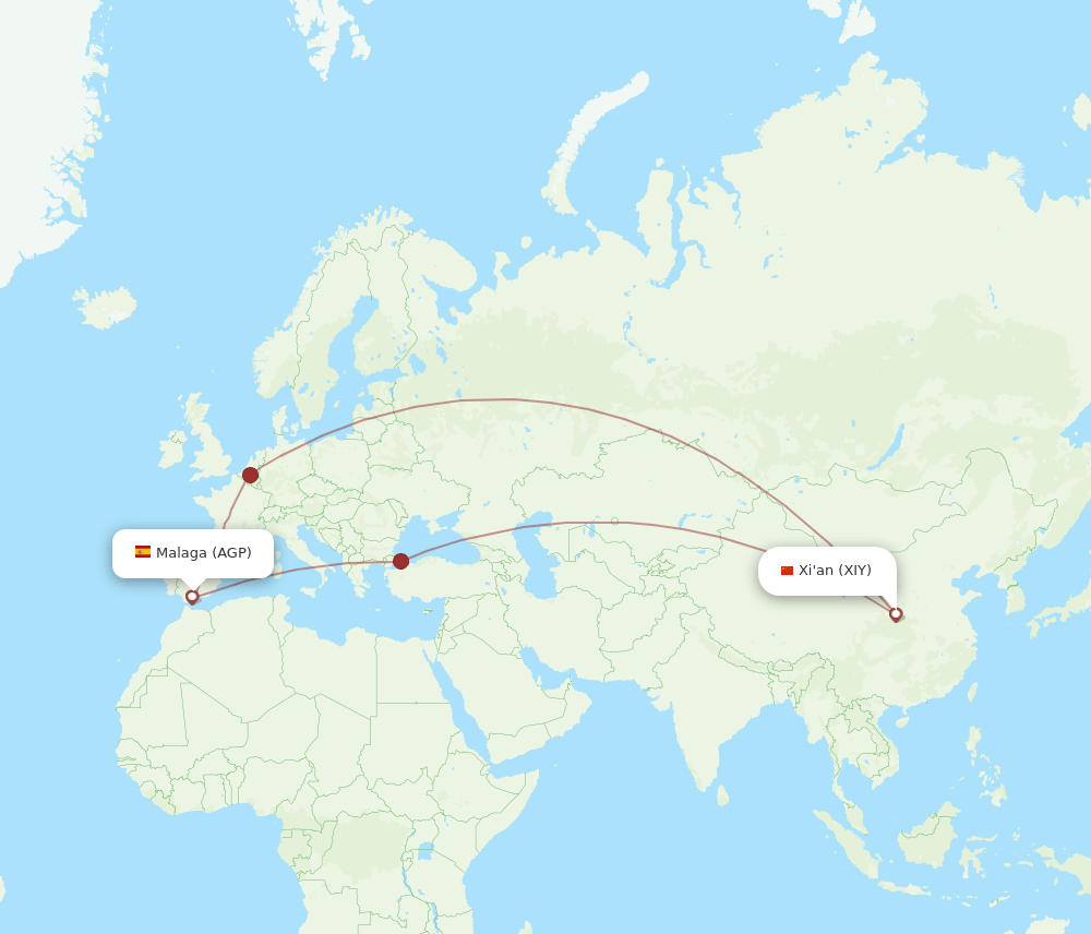 AGP-XIY flight routes