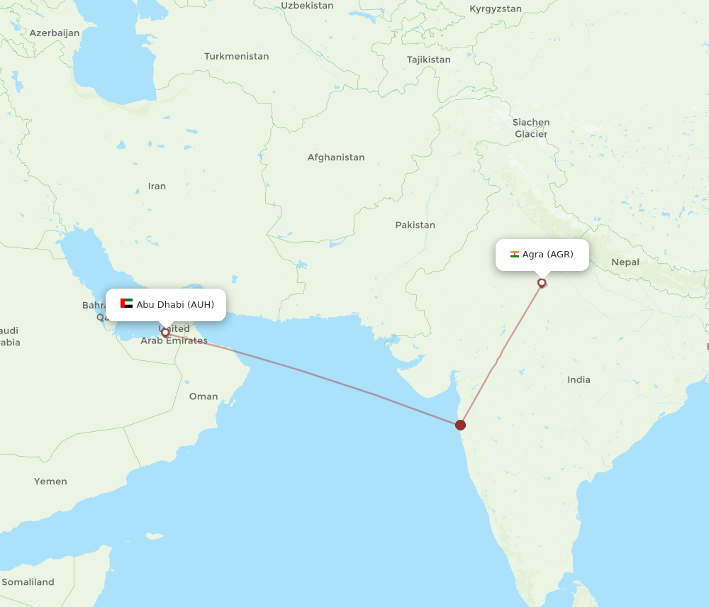 Abu Dhabi - Agra route map and flight paths