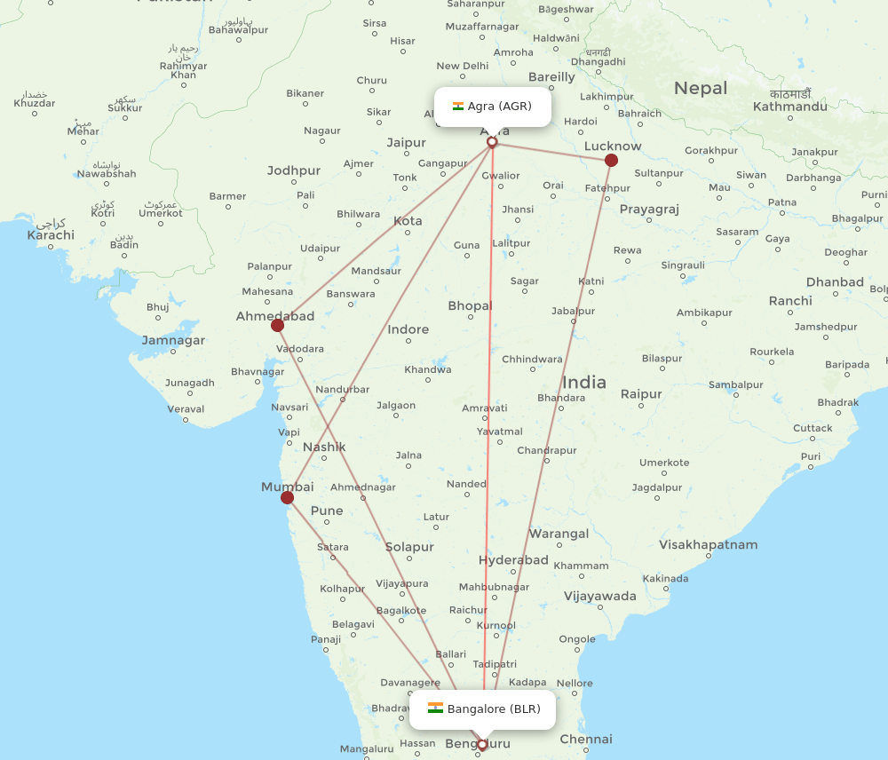 AGR-BLR flight routes