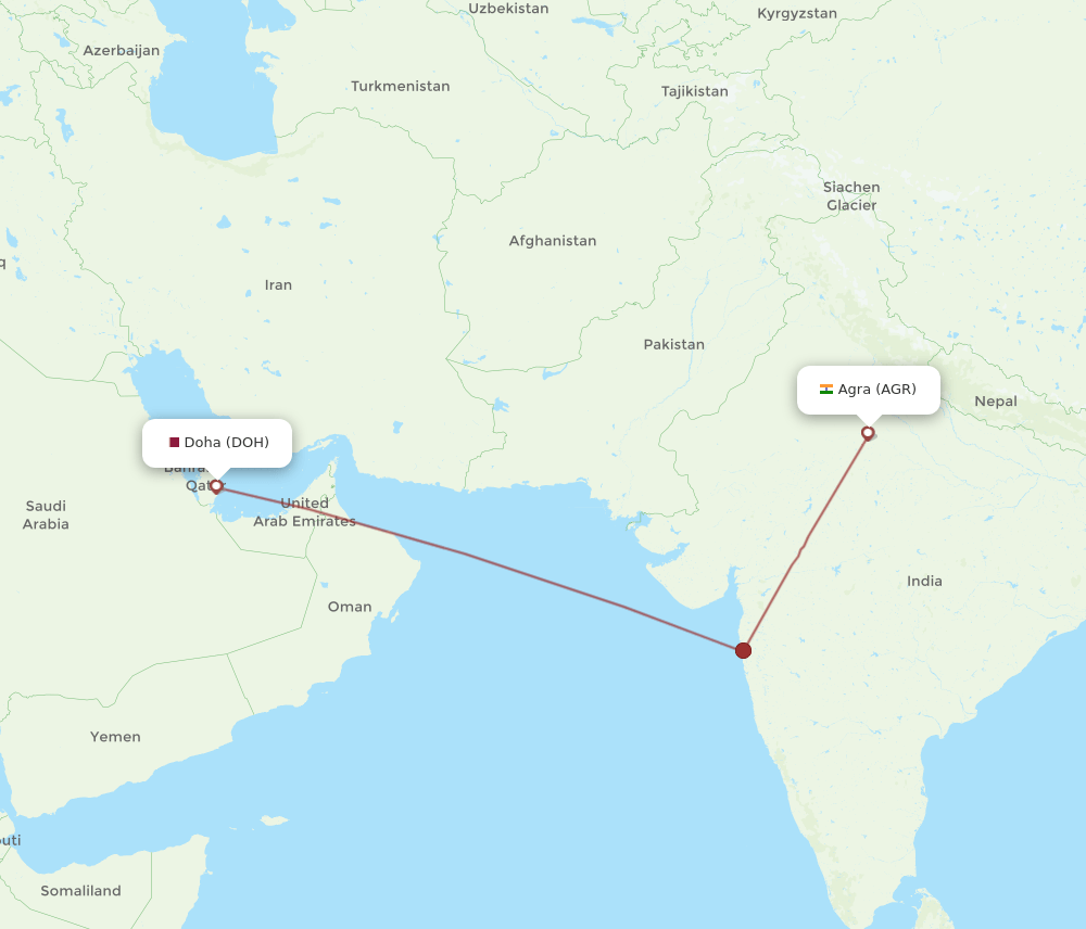 DOH to AGR flights and routes map