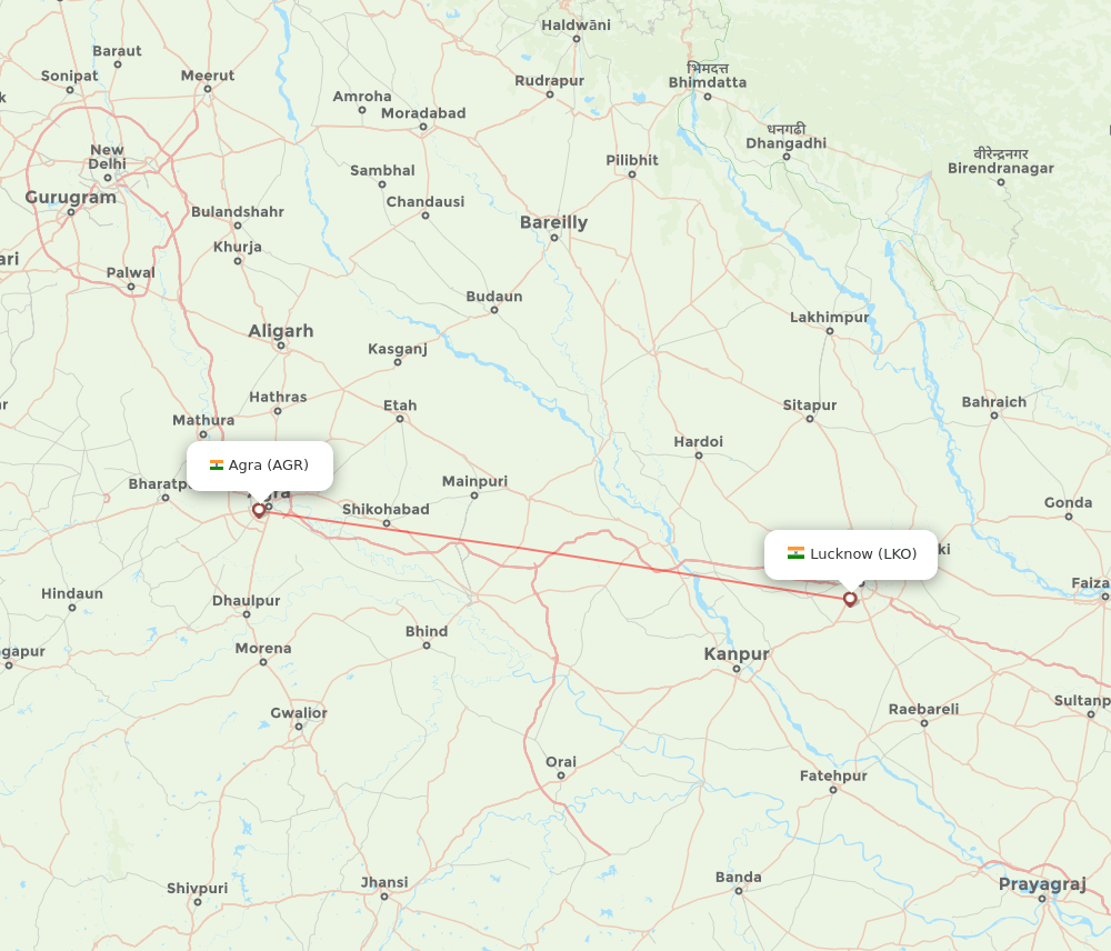 AGR to LKO flights and routes map