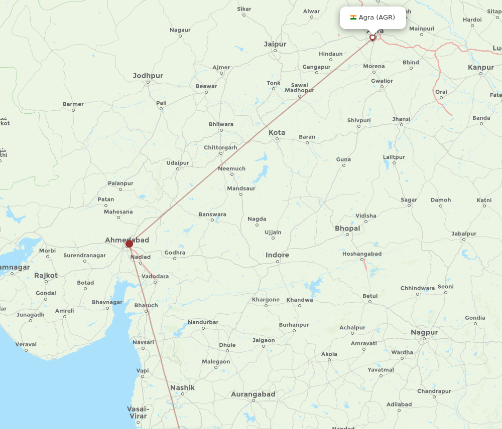 Pune - Agra route map and flight paths