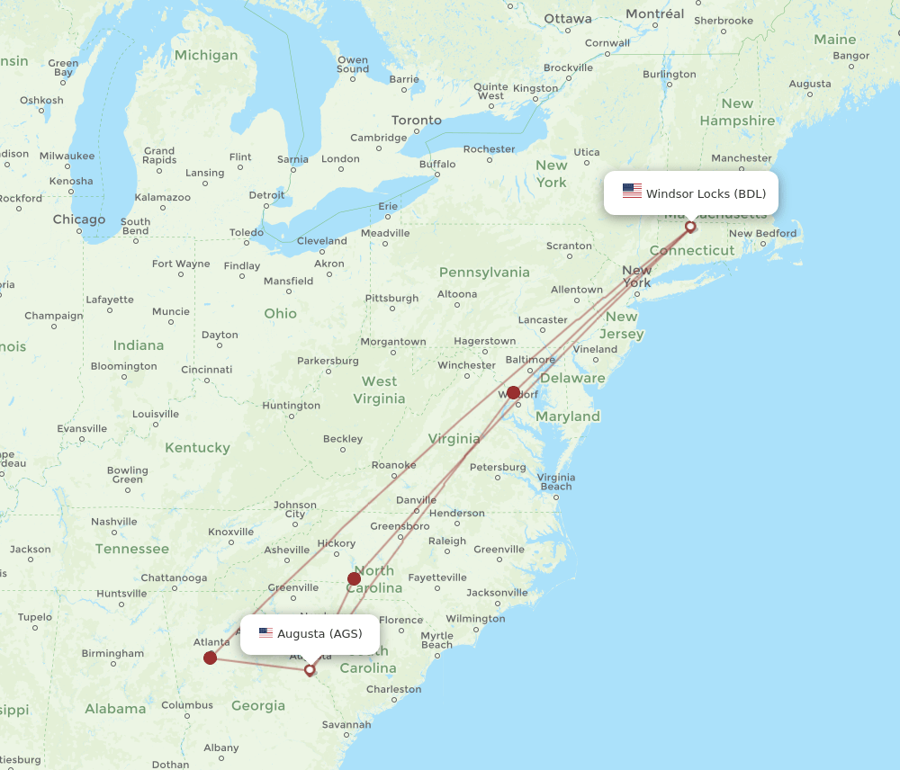 AGS-BDL flight routes