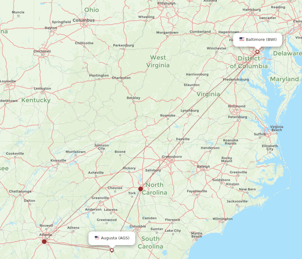 AGS-BWI flight routes