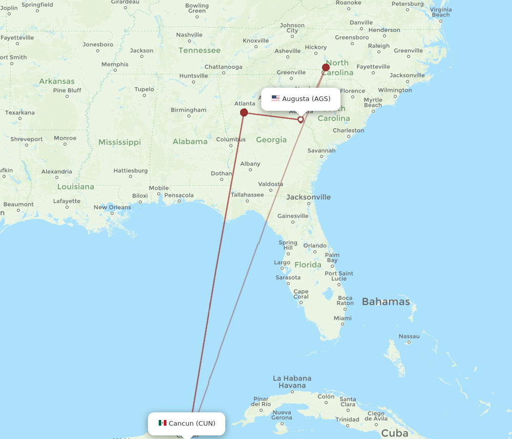 AGS-CUN flight routes