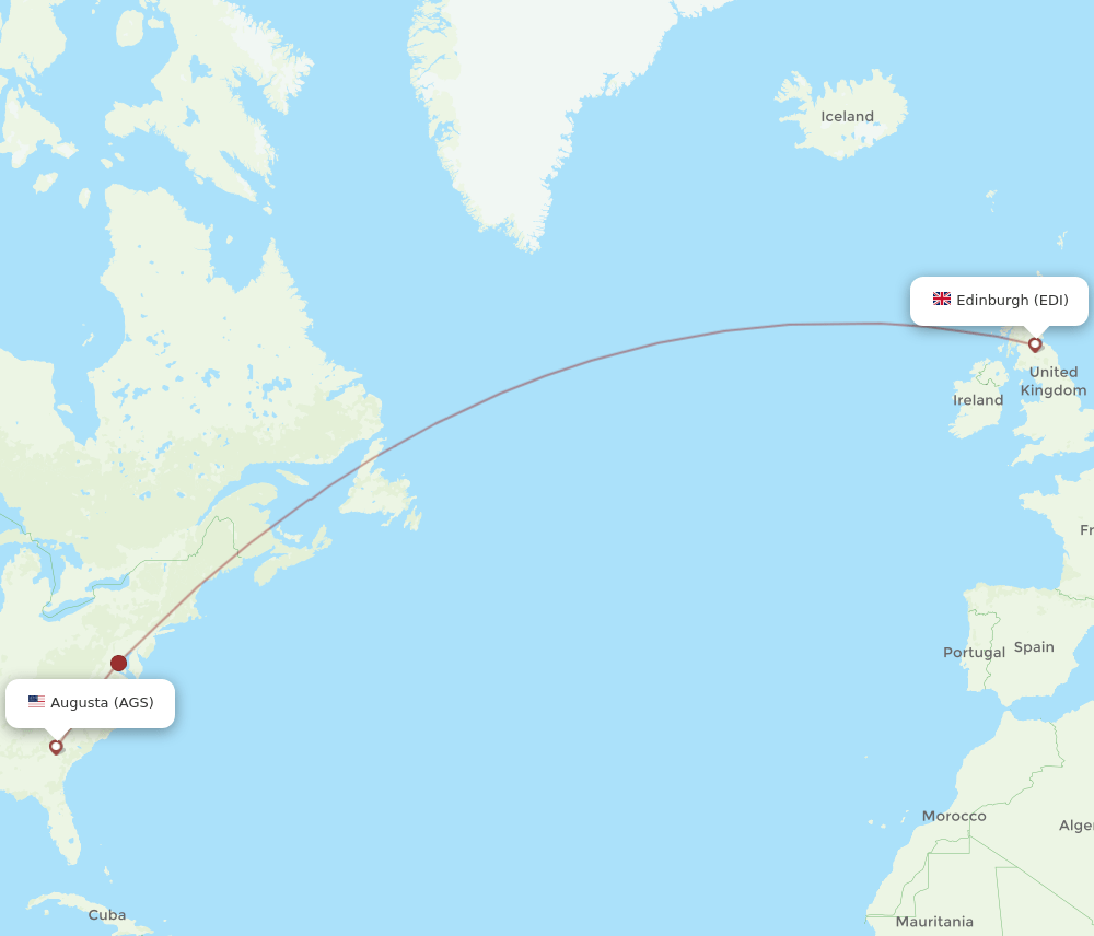 Edinburgh - Augusta route map and flight paths