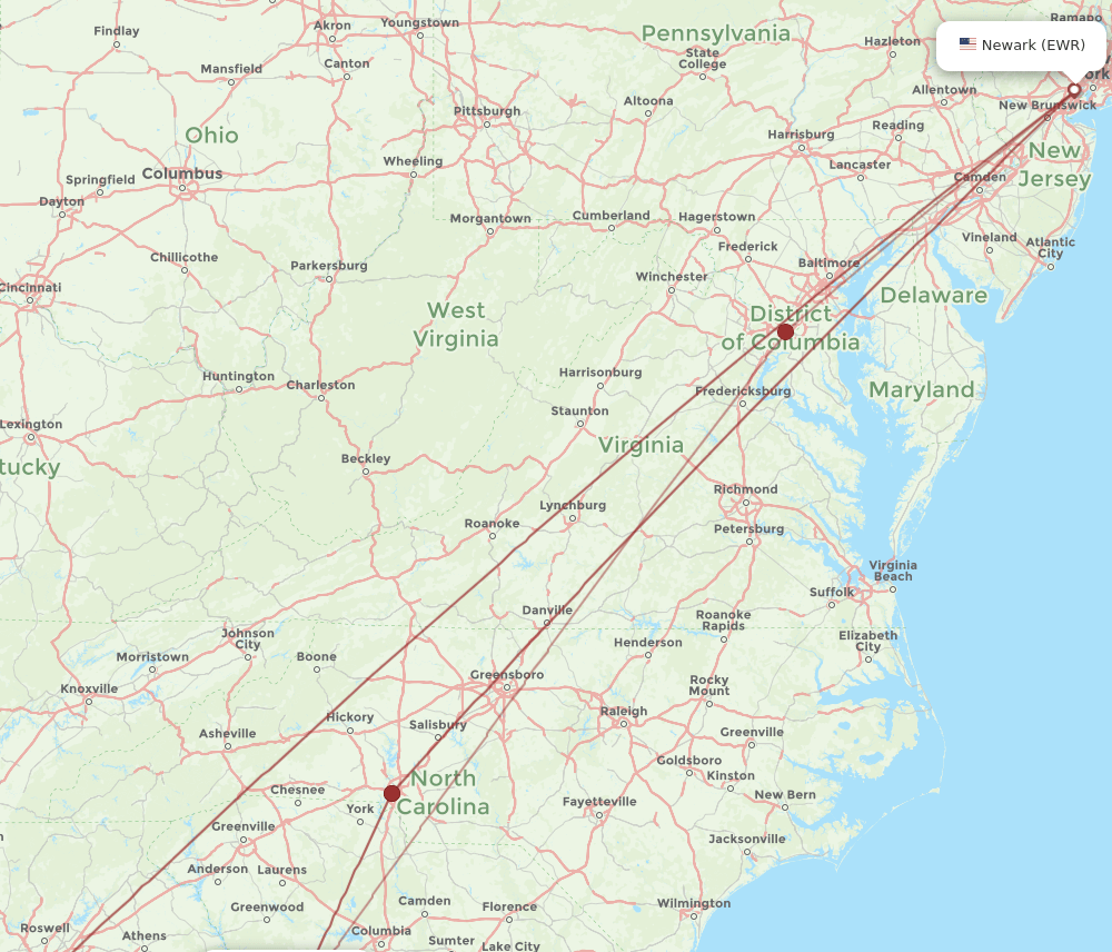 AGS-EWR flight routes