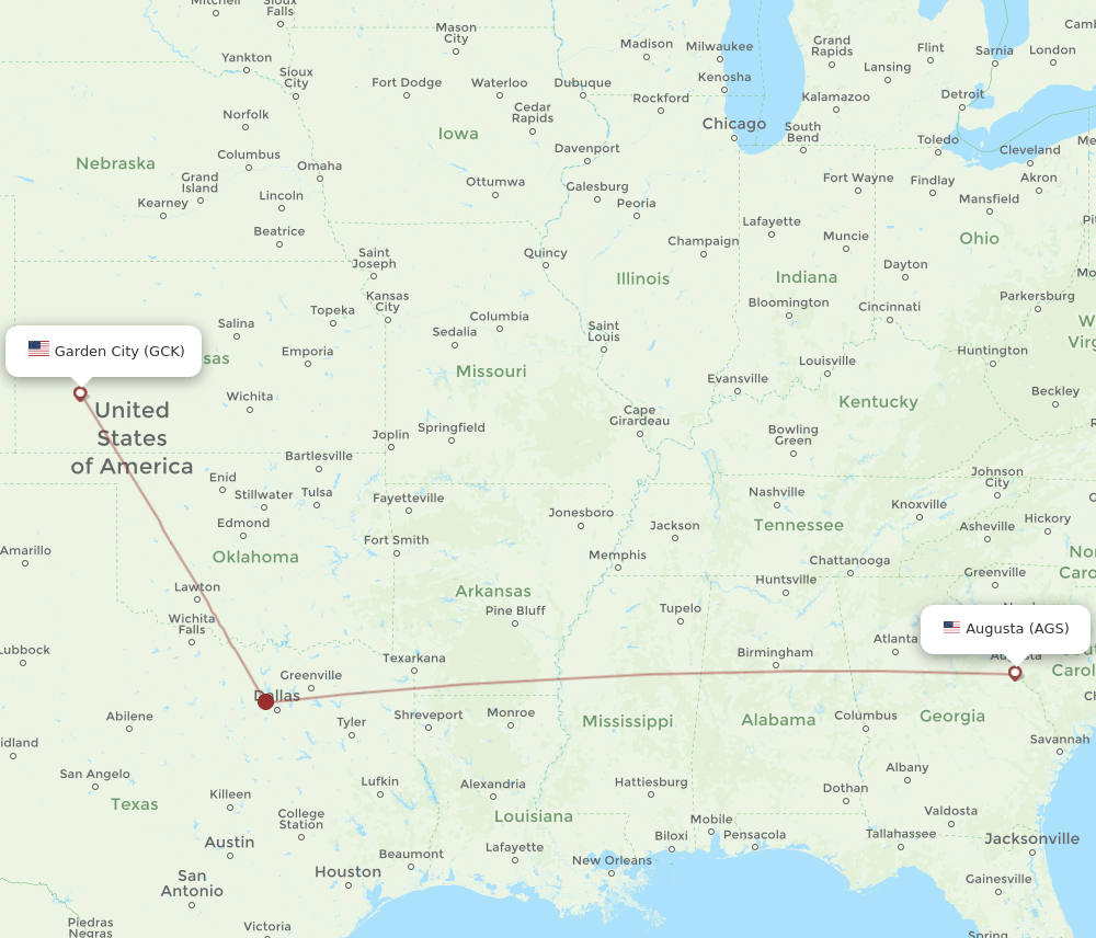 AGS to GCK flights and routes map