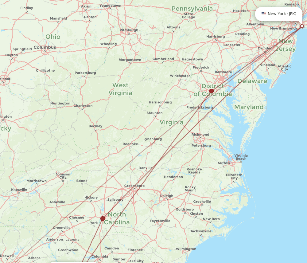 AGS-JFK flight routes