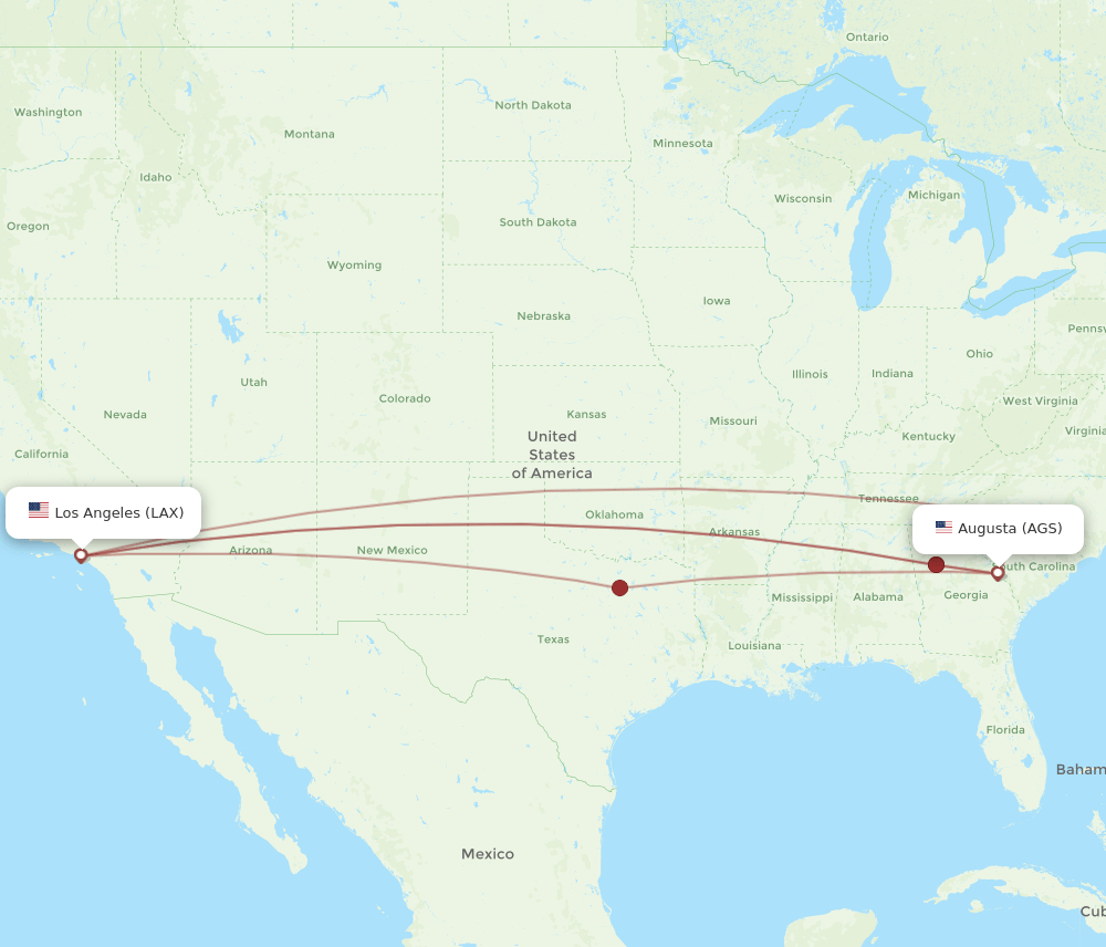 AGS-LAX flight routes