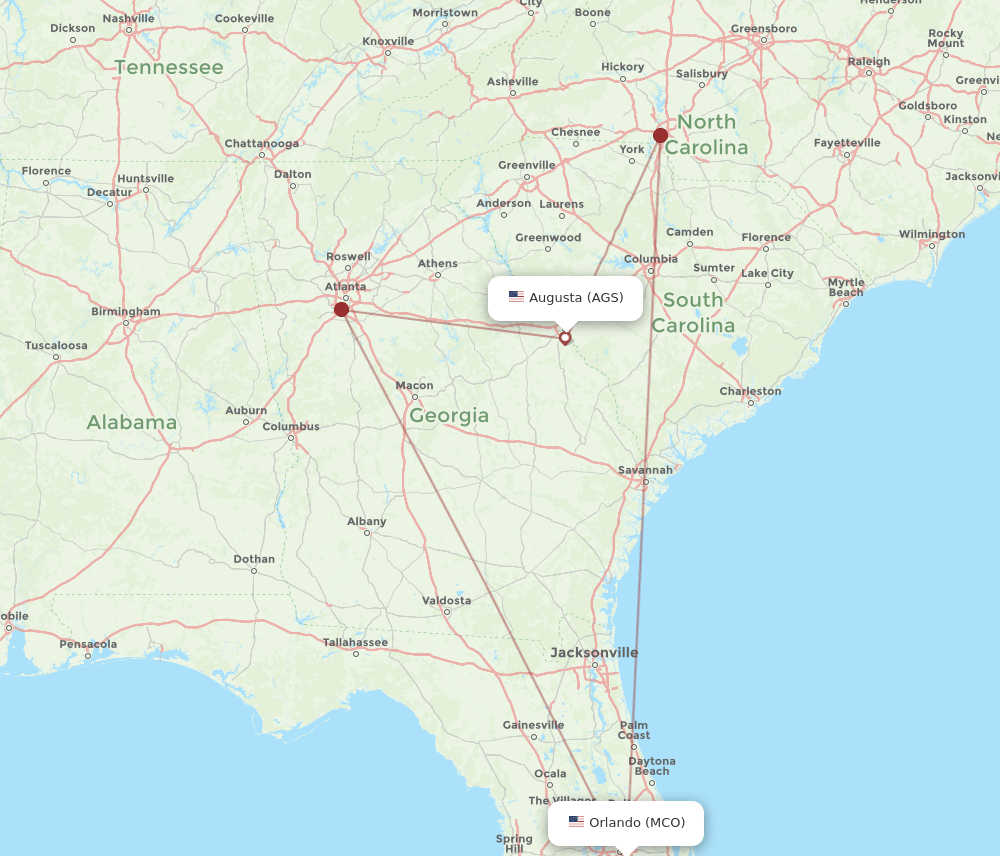 AGS-MCO flight routes