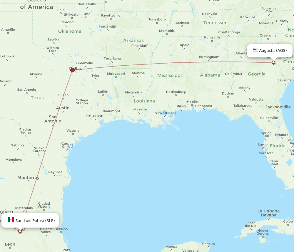 AGS to SLP flights and routes map