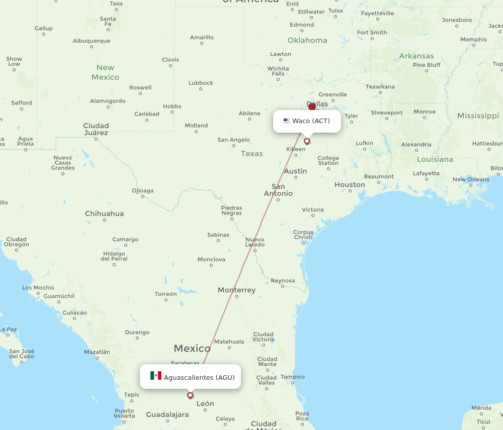 AGU to ACT flights and routes map