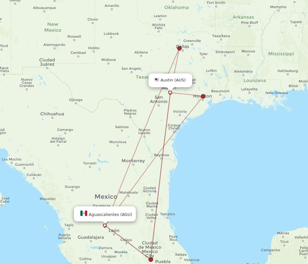 AGU-AUS flight routes