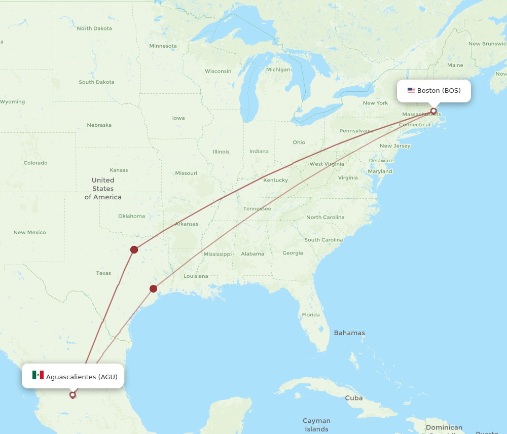 AGU to BOS flights and routes map