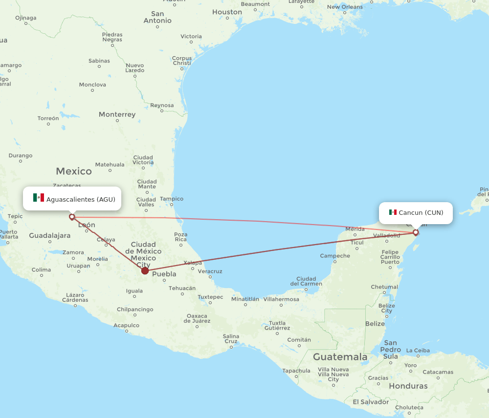 AGU to CUN flights and routes map
