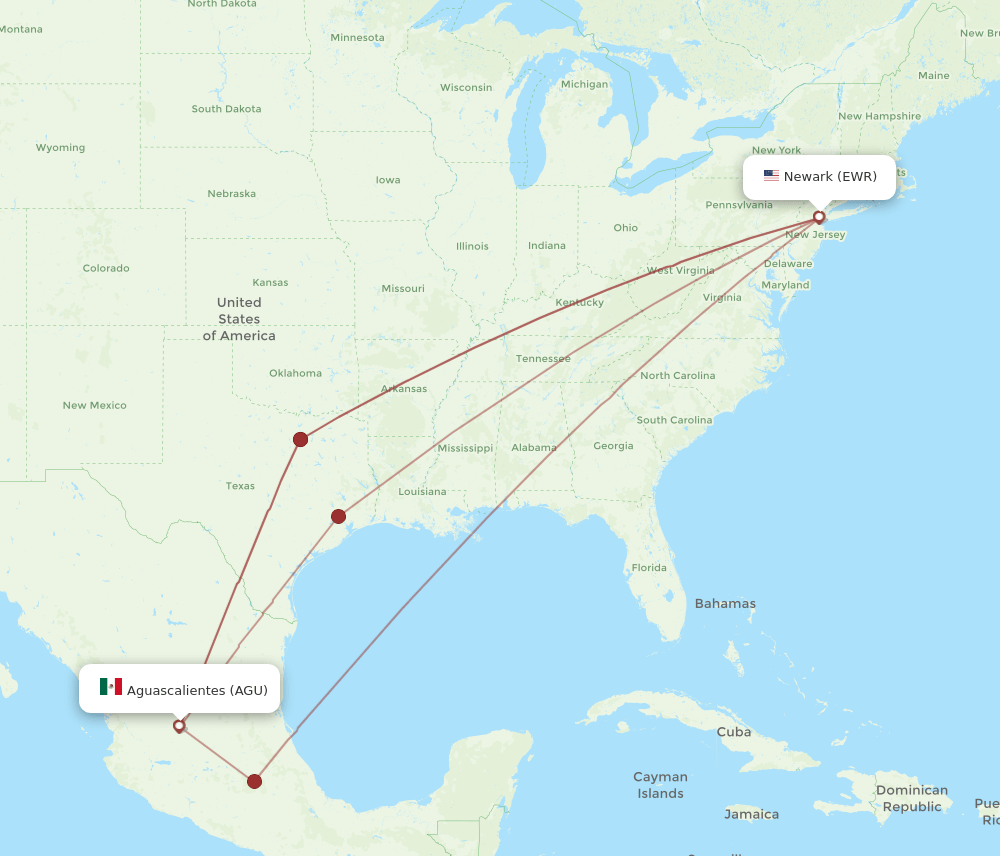 AGU-EWR flight routes