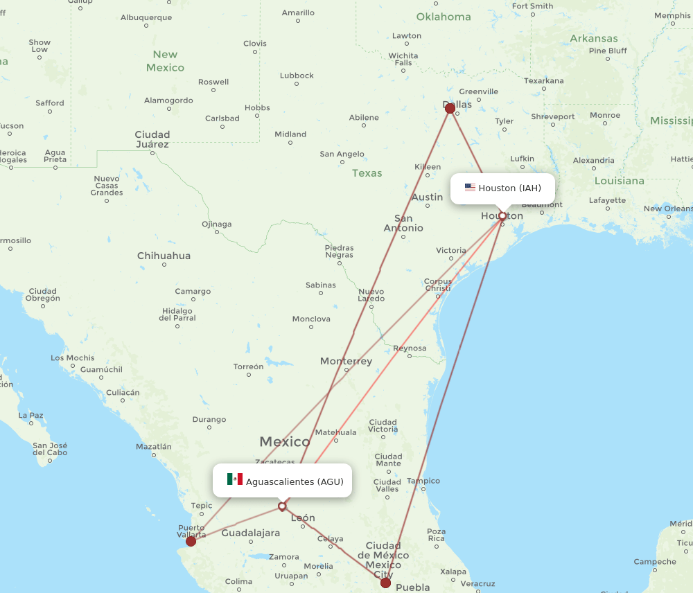 AGU-IAH flight routes