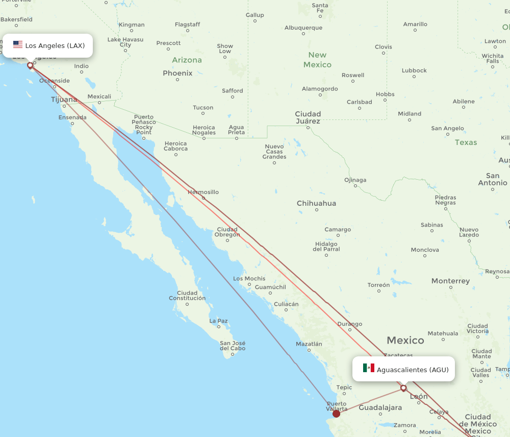 AGU-LAX flight routes