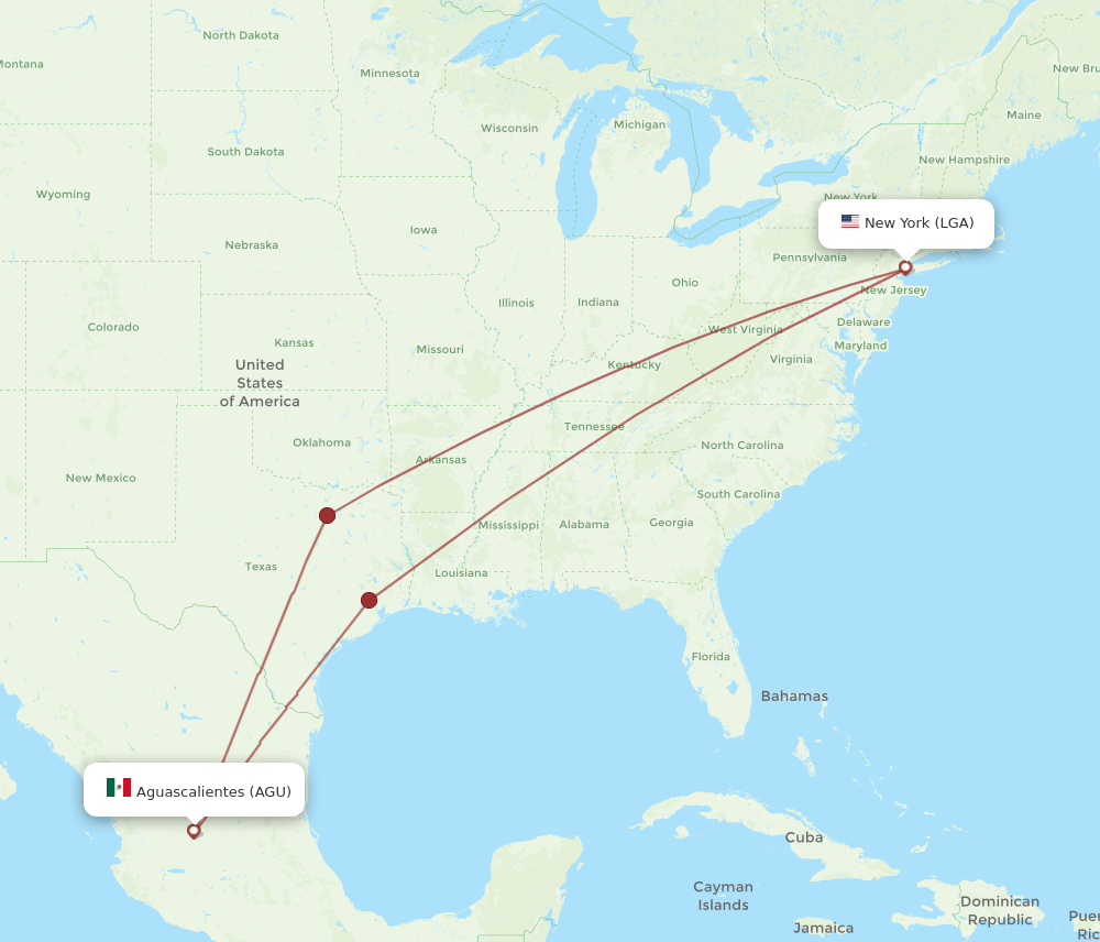 AGU-LGA flight routes